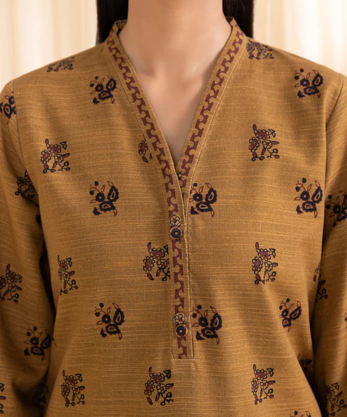 3 Piece Stitched - Printed Khaddar Suit (Mutard)